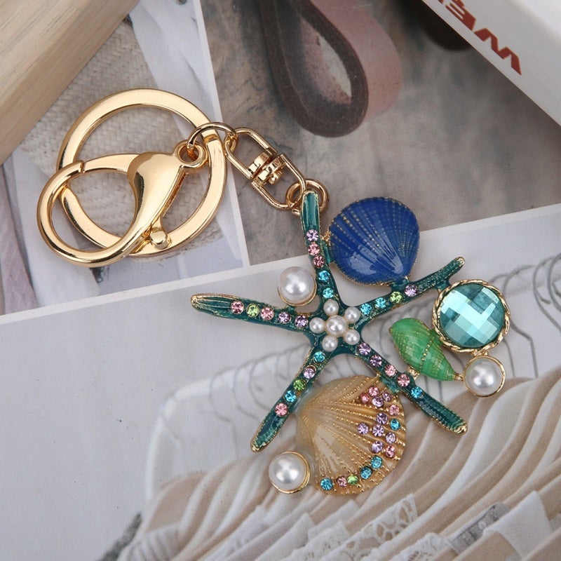 Rhinestone Keychain: Alloy Material, Manual Cutting Technology, Starfish Pendant - Unique Inlay Techniques, Beautiful Surface for Bag Decoration, Fashion Gift - Image 3