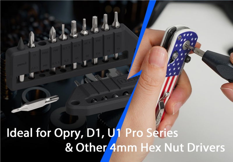OKNIFE MBS1 4mm Hex Bit Screwdriver Set, 9 PCS Durable S2 Tool Steel Double-Ended Bit Set with Eternal Pencil, Ideal for Opry, D1, U1 Pro Series and Other 4mm Hex Nut Drivers - Image 3