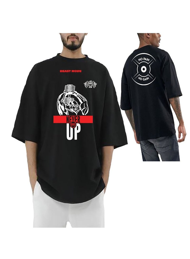 Genérico Men's Oversize T-shirt - NEVER GIVE UP Printed for exercise, gym and bodybuilding 7  - Image 1