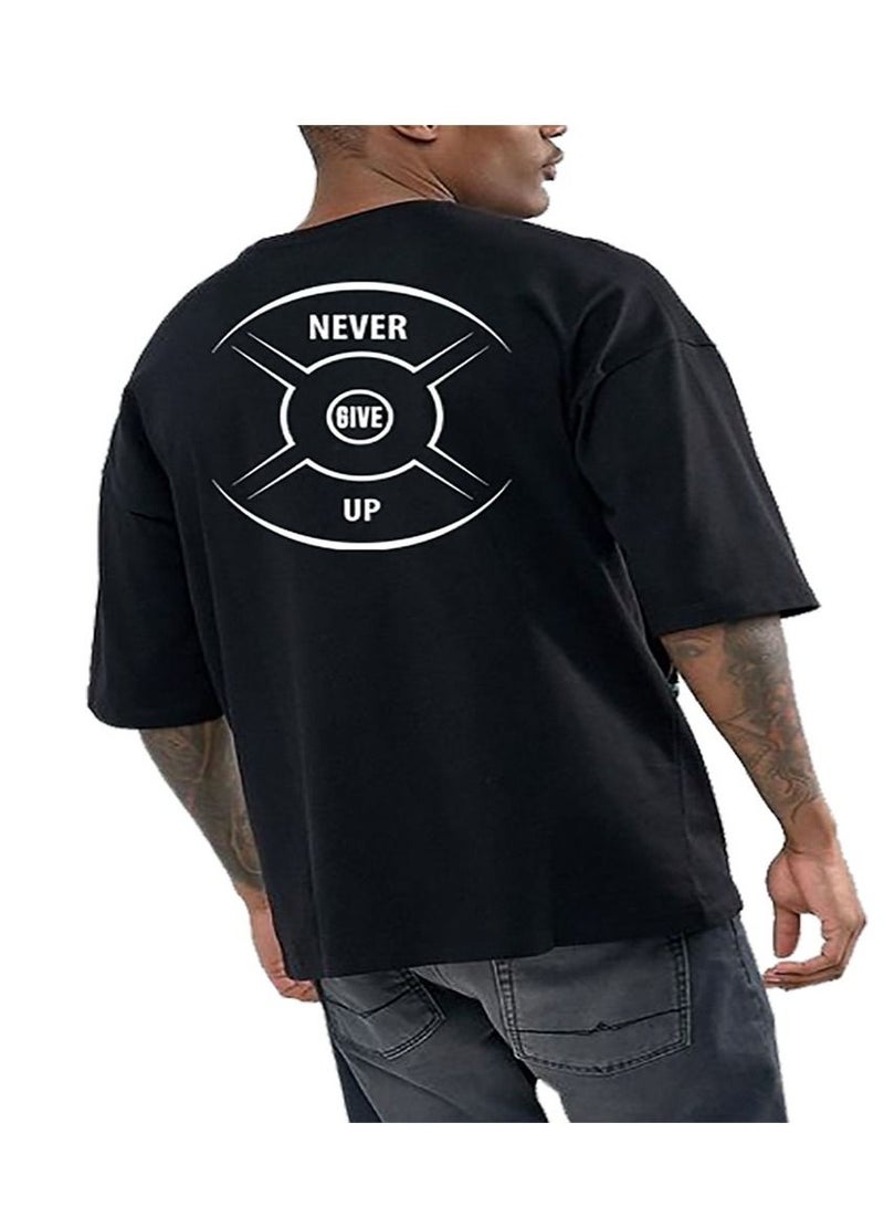 Genérico Men's Oversize T-shirt - NEVER GIVE UP Printed for exercise, gym and bodybuilding 7  - Image 3