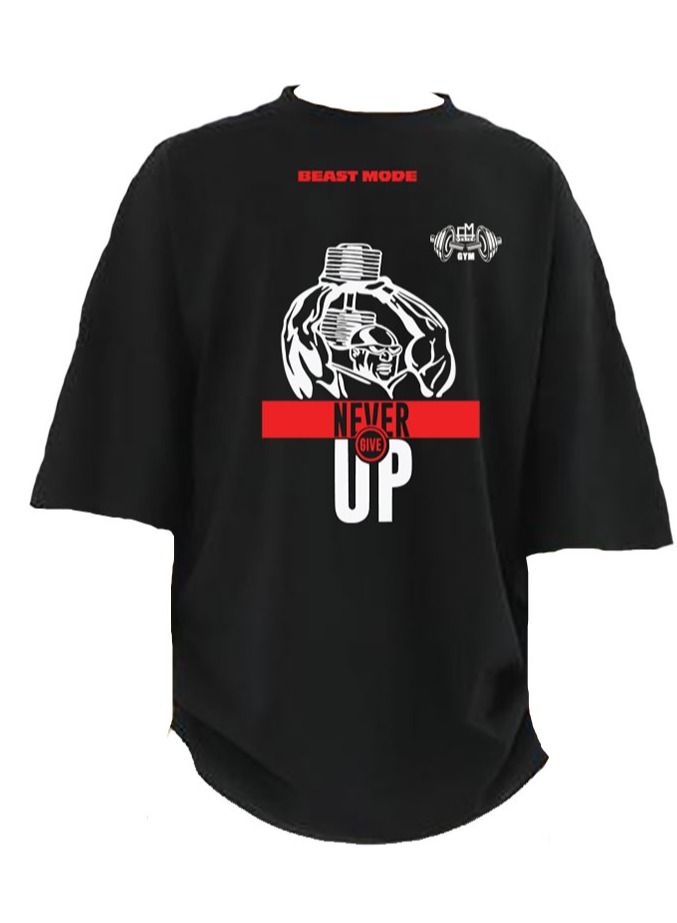 Genérico Men's Oversize T-shirt - NEVER GIVE UP Printed for exercise, gym and bodybuilding 7  - Image 4