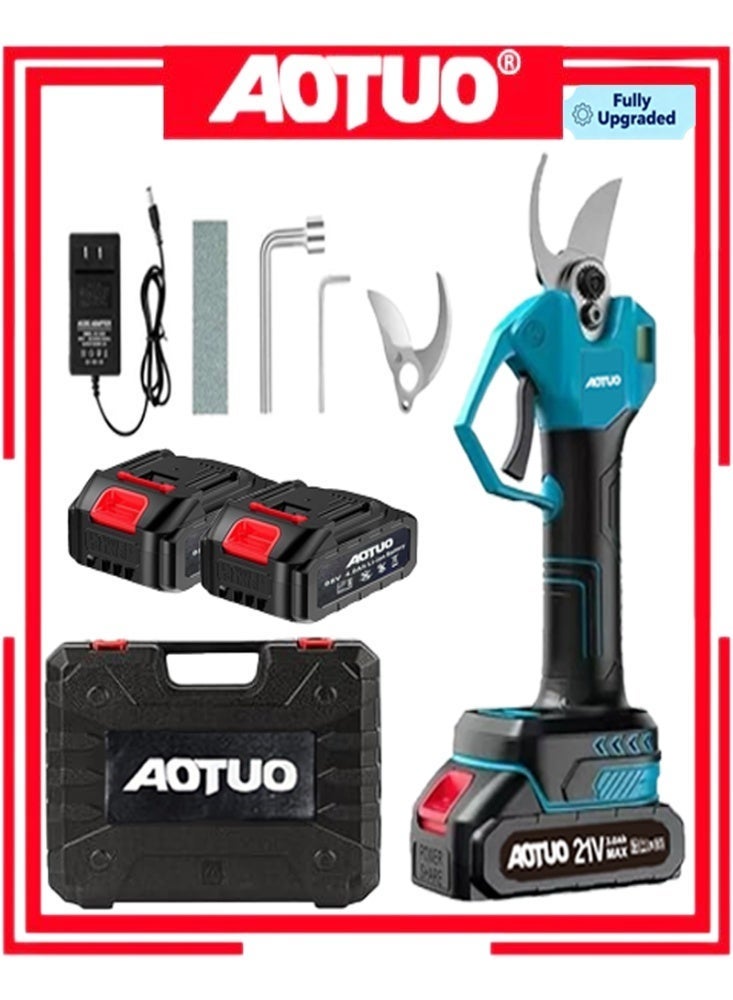 او تو او مقص تقليم كهربائي 21 فولت من AOTUO، مقص تقليم للحدائق، مقص بستنة، مع بطاريتين 2.0 أمبير/ساعة، شاحن واحد ومجموعة شفرات، 1.2 بوصة (30 مم) - Image 1