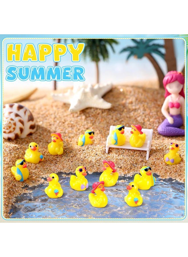 Arrowbash 100 Pcs Summer Beach Resin Ducks Bulk Hawaii Duckies Swimming Pool Mini Resin Figurine Miniature Figures for Birthday Party Gifts Baby Shower Decoration Garden Landscape Micro Decor - Image 2
