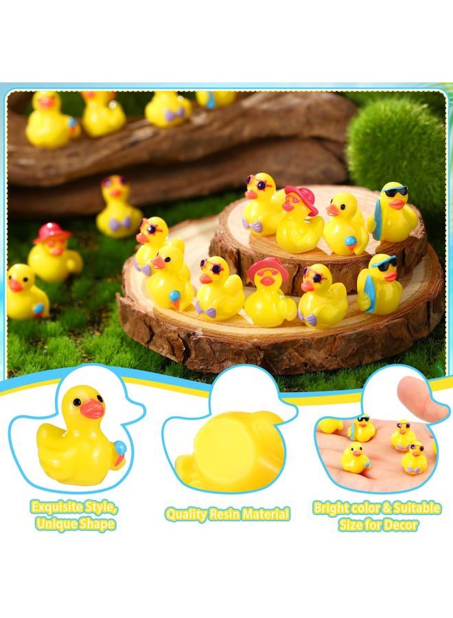 Arrowbash 100 Pcs Summer Beach Resin Ducks Bulk Hawaii Duckies Swimming Pool Mini Resin Figurine Miniature Figures for Birthday Party Gifts Baby Shower Decoration Garden Landscape Micro Decor - Image 4