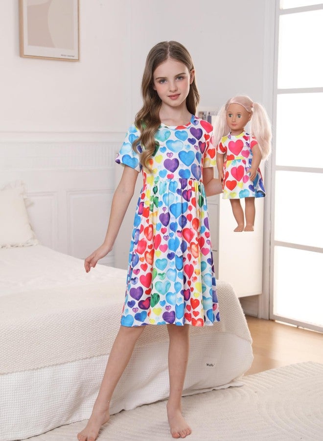 Bow Dream Girl Dress and Matching American Girl Doll Clothes for Girls Heart Shaped Print Size 120 - Image 3
