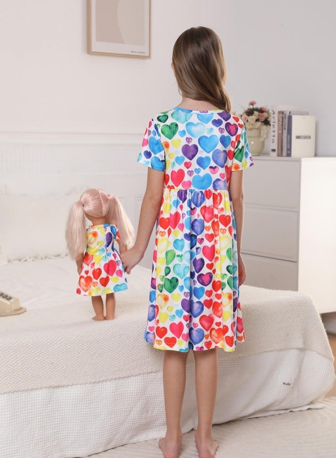 Bow Dream Girl Dress and Matching American Girl Doll Clothes for Girls Heart Shaped Print Size 120 - Image 2