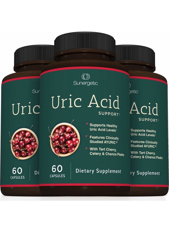 Sunergetic - Premium Uric Acid Support Supplement – Uric Acid Cleanse & Kidney Support – Includes Tart Cherry, Chanca Piedra, Celery Extract & Turmeric - 60 Capsules - Image 1