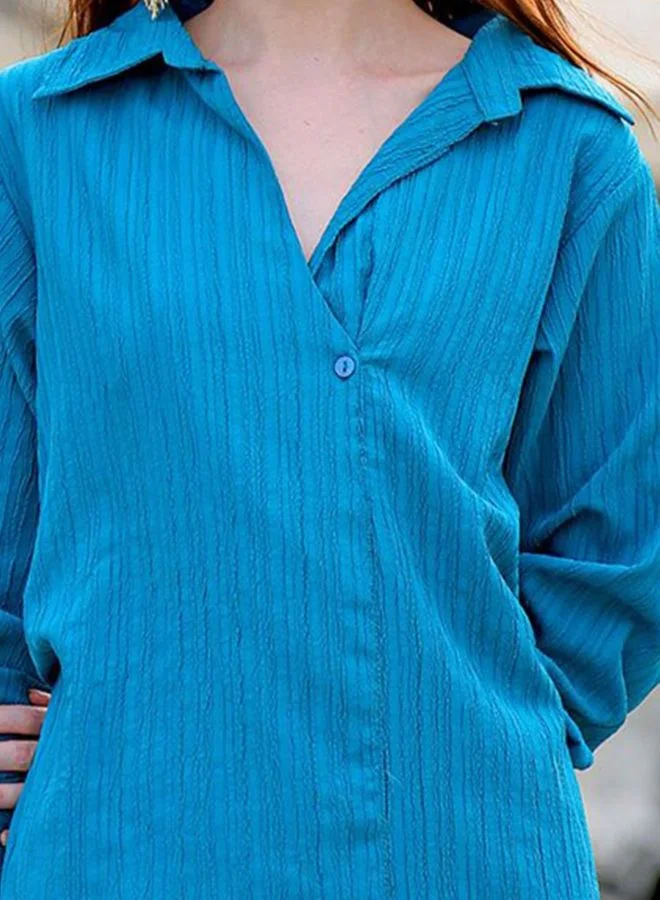Freehand Women Straight Fit Solid Shirt Collar Long Sleeve Asymmetric Dress