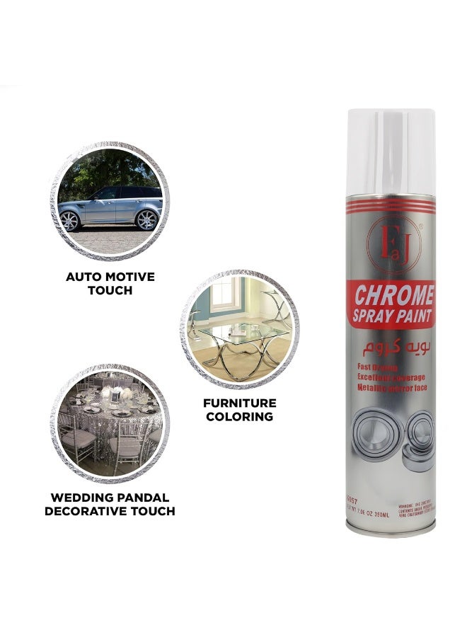FJ Chrome Spray Paint 350ml for Automotive Parts, Metal Surface Restoration, Wheel Rims, Bike and Car Accessories, Furniture Décor, DIY Craft, Home Improvement, Fast Dry, High Coverage, Metallic Mirror Finish, Anti-Rust Compatible, Interior Exterior Use - Image 3