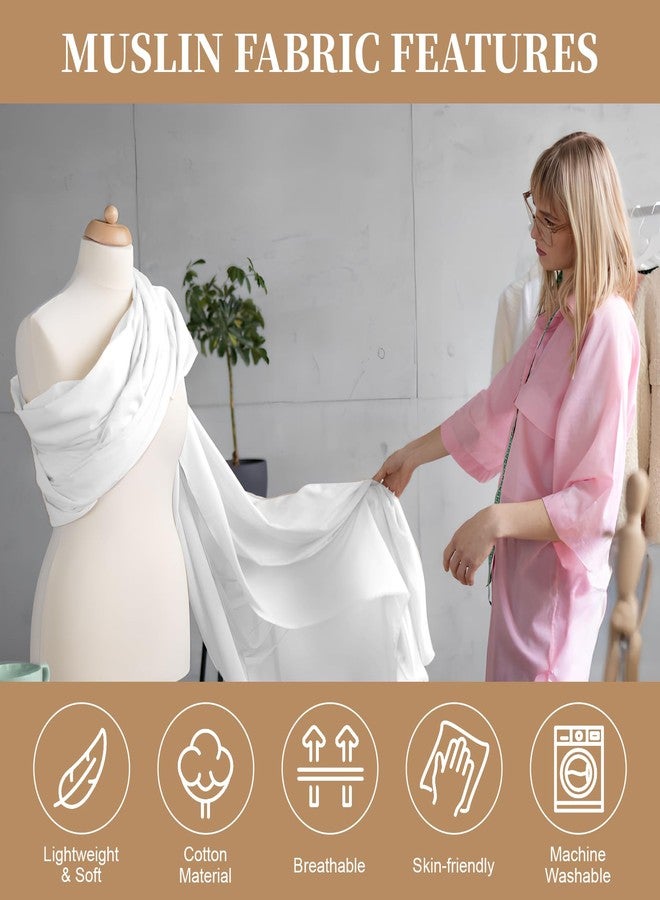 PEASUG 100% Cotton Muslin Fabric,59 inch x 2 Yards Bleached Muslin Linen Fabric by The Yard, Medium Weight Draping Fabrics Suitable for Sewing Embroidery, Garments, Crafts Material-White - Image 4