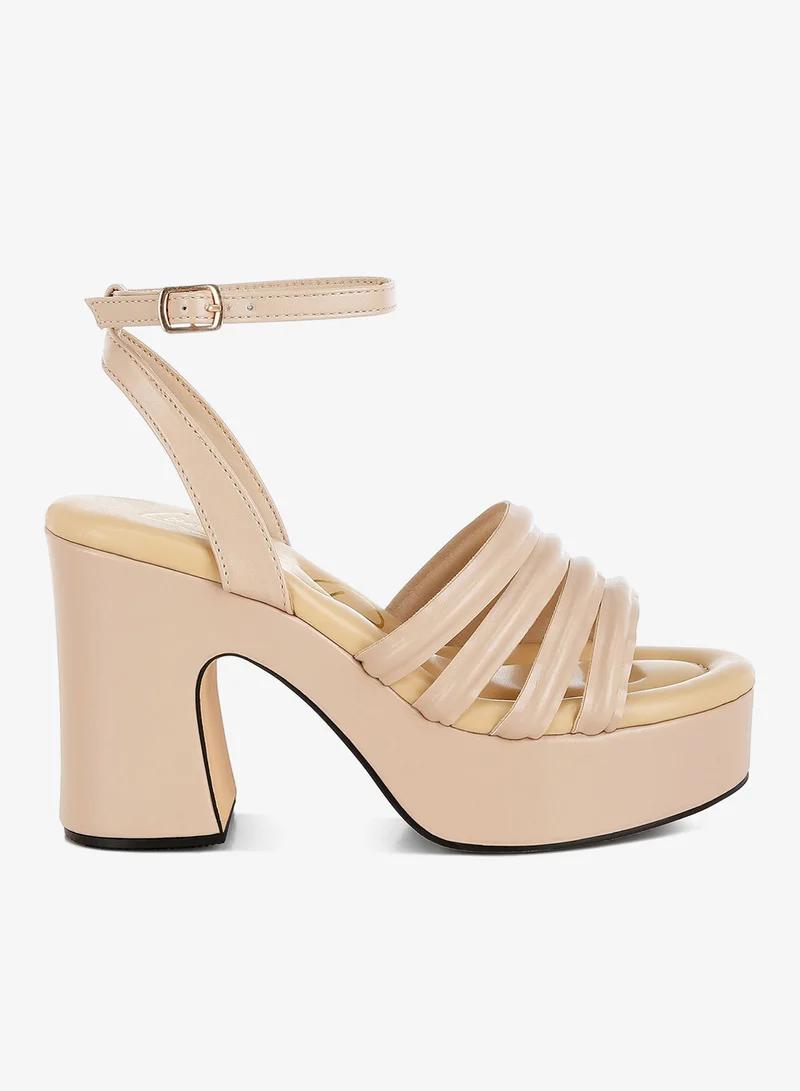 Strappy High Platform Sandals in Beige