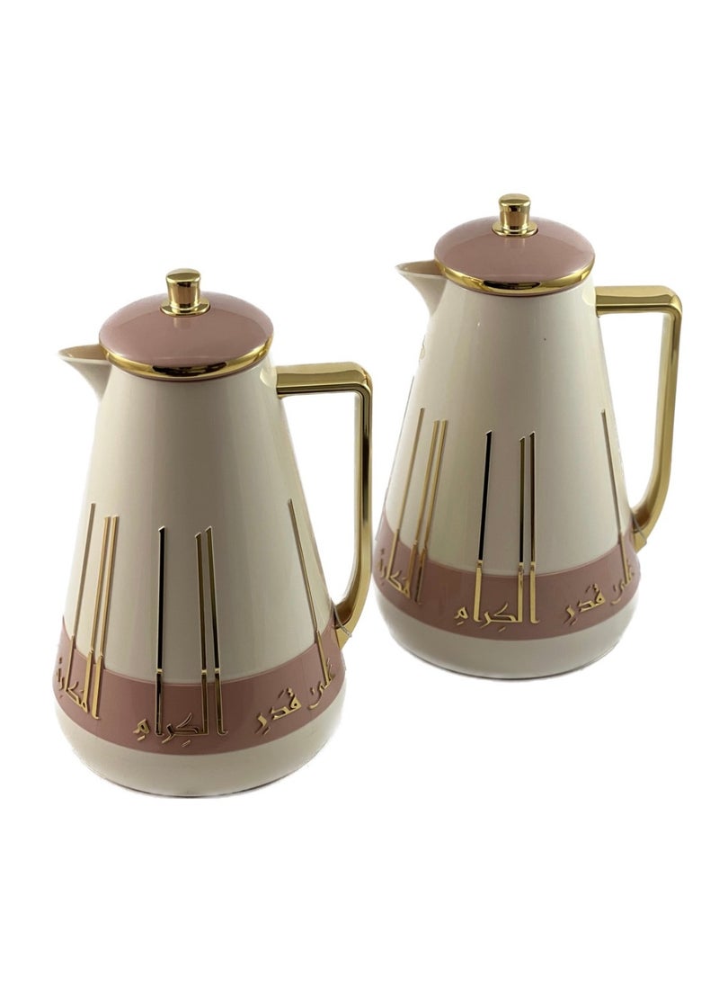 Homemaker 2-Piece Tea & Coffee Flask - 1 Liter & 1 Liter Capacity - Glass Inner - ABS Body - White & Pink & Gold  - Image 2