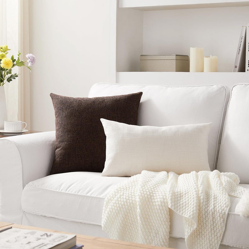 Meekio Set of 2 Ivory Pillow Covers 12 x 20 Inch Farmhouse Boho Decorative Throw Pillow Covers Linen Cushion Covers for Sofa Couch D?cor - Image 3