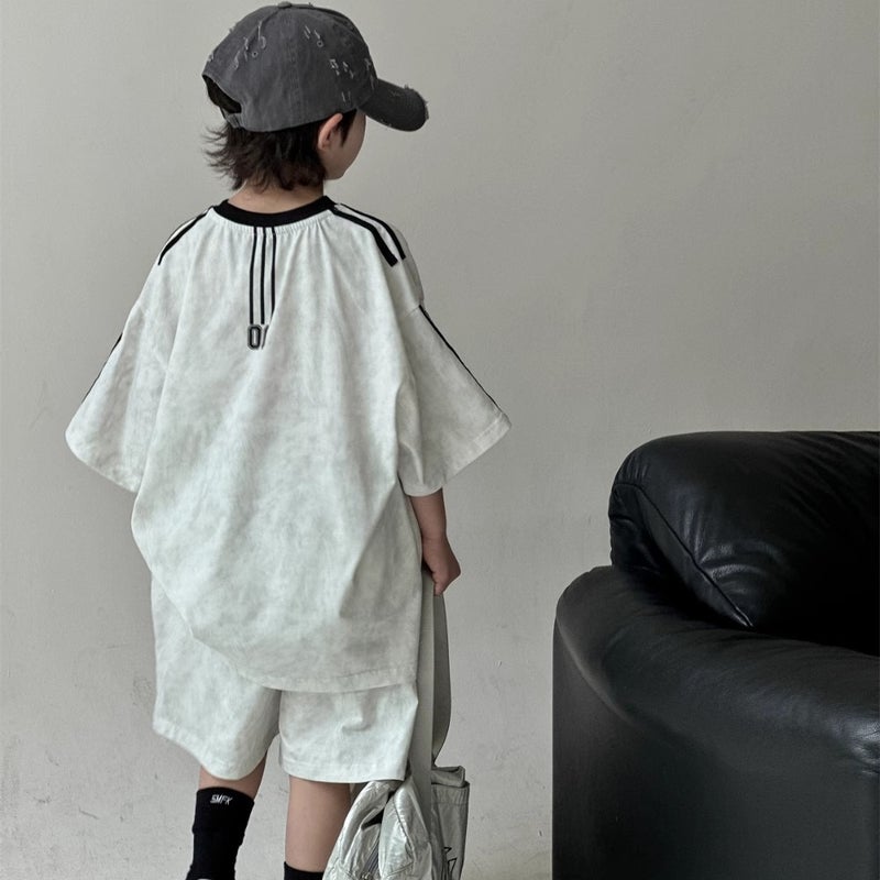 Boys' Summer Suit Korean-Style Letter Printed Short-Sleeved Shorts For Big Boys Sports-Style Children'S Two-Piece Fashionable Suit - Image 5