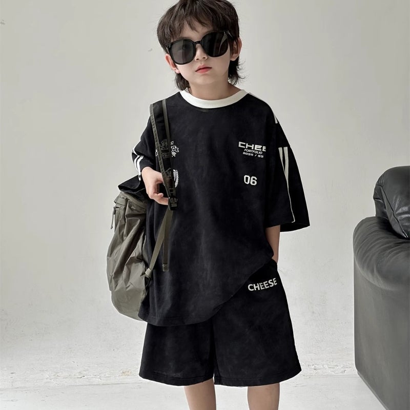 Boys' Summer Suit Korean-Style Letter Printed Short-Sleeved Shorts For Big Boys Sports-Style Children'S Two-Piece Fashionable Suit - Image 4