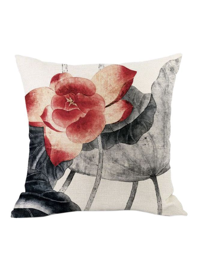 NIBEMINENT Vintage Chinese Ink Lotus Printed Cushion Cover White/Grey/Red 45x45cm 
