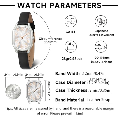 Asan Ge Women's Leather Strap Watch, Elegant Stylish Square Watches for Women, Waterproof Womens Watch with Classic Vintage Dial Design - Image 3