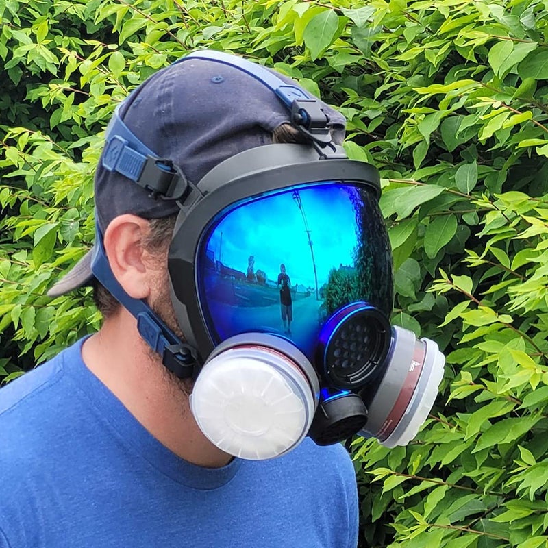 Parcil Distribution PD-100 Arctic Blue Mirrored Full Face Organic Vapor & Particulate Respirator - Dual Activated Charcoal Filtration - Full Face Eye Protection Mask - Image 2