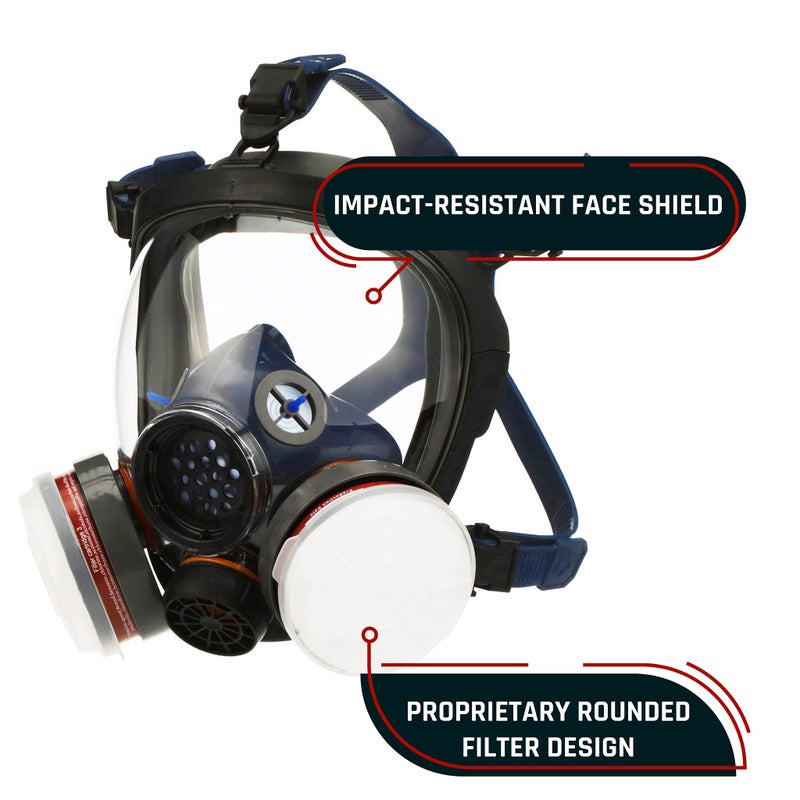 Parcil Distribution PD-100 Arctic Blue Mirrored Full Face Organic Vapor & Particulate Respirator - Dual Activated Charcoal Filtration - Full Face Eye Protection Mask - Image 3