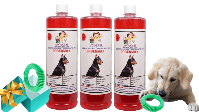 swacch Shampoo | Puppy Safe Shampoo | PH Balanced | Doberman Dog Shampoo 1 Litre Pack of 3 Jasmine + | O PVC Ring Rubber Chew Toy | Teething Chew Toy I Dental Teething I Durable I Combo Pack - Image 1