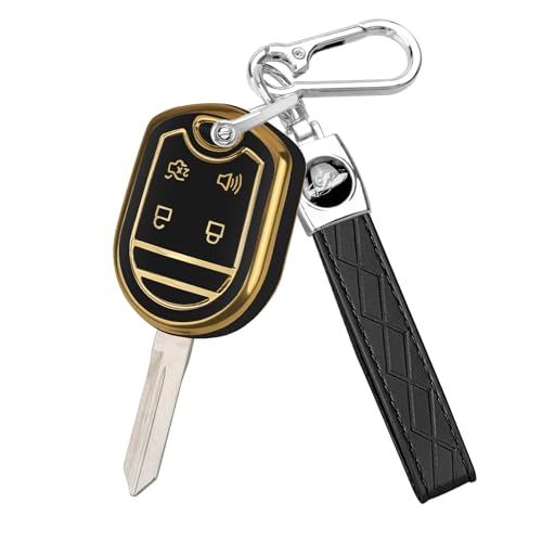FT FUNTOR for Ford Key Fob Cover with KeychainTup 360 Full Protection Hard CaseCompatible with Ford F150 F250 F350 F450 F550 F650 Super Duty Explorer Expedition GoldBlack 4 Buttons - Image 1