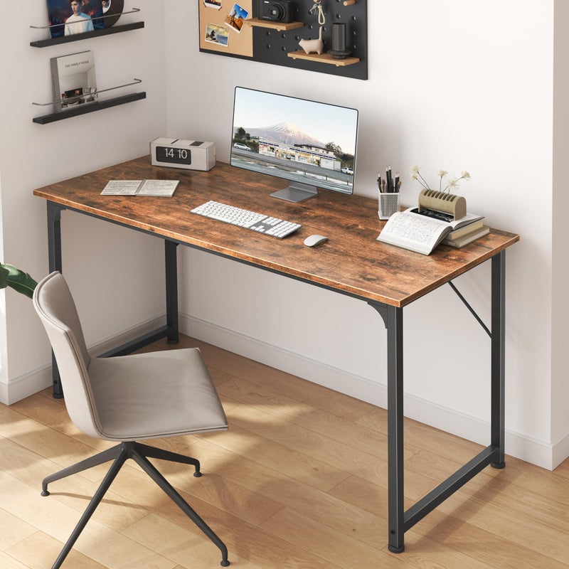 Huuger Computer Desk, 48 Inch Office Desk, Gaming Desk with Storage, Writing Desk Work Desk for Home Office, Study, Modern Simple Desk, Large Legroom, Metal Frame, Rustic Brown - Image 5