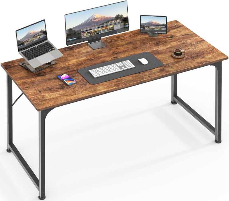 Huuger Computer Desk, 48 Inch Office Desk, Gaming Desk with Storage, Writing Desk Work Desk for Home Office, Study, Modern Simple Desk, Large Legroom, Metal Frame, Rustic Brown - Image 1