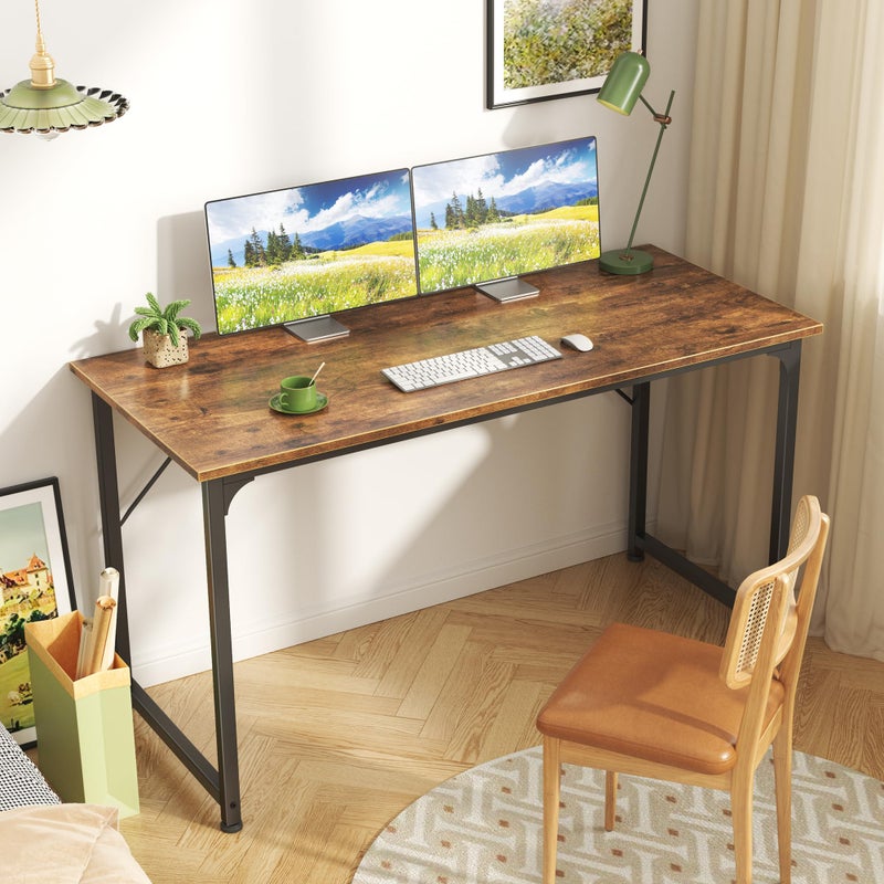 Huuger Computer Desk, 48 Inch Office Desk, Gaming Desk with Storage, Writing Desk Work Desk for Home Office, Study, Modern Simple Desk, Large Legroom, Metal Frame, Rustic Brown - Image 4