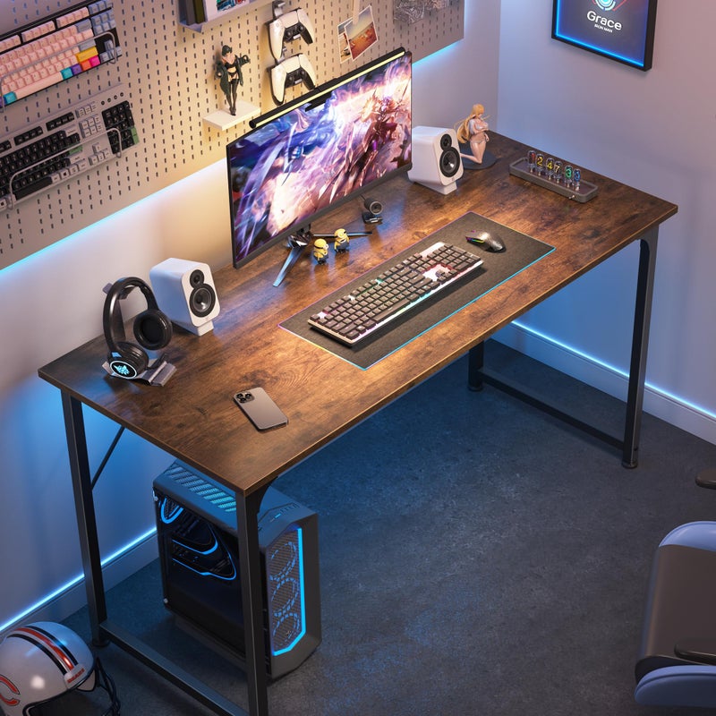 Huuger Computer Desk, 48 Inch Office Desk, Gaming Desk with Storage, Writing Desk Work Desk for Home Office, Study, Modern Simple Desk, Large Legroom, Metal Frame, Rustic Brown - Image 3