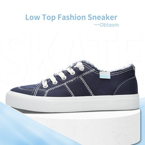 Obtaom Women's Play Fashion Sneaker Comfortable Walking Shoes Dark Blue Canvas Slip on Shoes(Navy US08) - Image 3