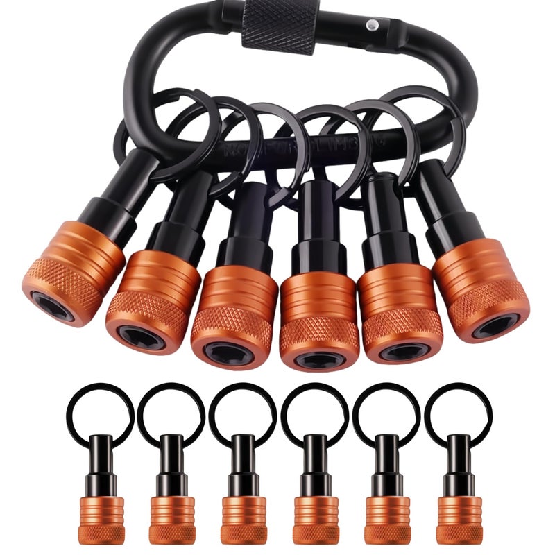 FACAINCXS NEW Orange 6PCS Bit Holders Keychain, 1/4 inch Hex Shank Bit Holders, Quick-change Design for Nut Driver, Screwdriver & Drill Bits, Include Keychain Carabiner Gifts for Men - Image 1