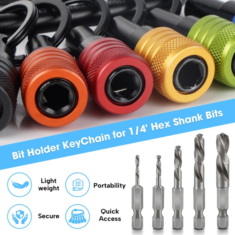 FACAINCXS NEW Orange 6PCS Bit Holders Keychain, 1/4 inch Hex Shank Bit Holders, Quick-change Design for Nut Driver, Screwdriver & Drill Bits, Include Keychain Carabiner Gifts for Men - Image 2