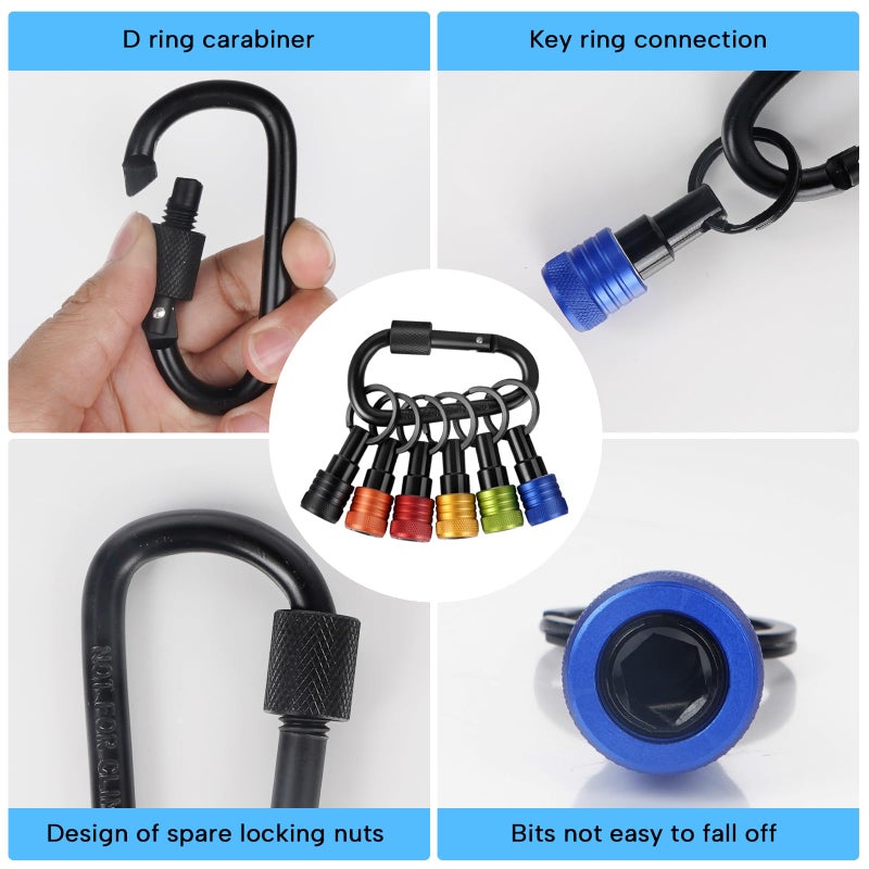 FACAINCXS NEW Orange 6PCS Bit Holders Keychain, 1/4 inch Hex Shank Bit Holders, Quick-change Design for Nut Driver, Screwdriver & Drill Bits, Include Keychain Carabiner Gifts for Men - Image 4