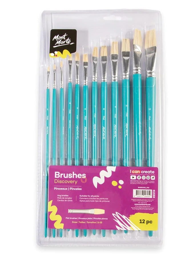 Mont Marte 12-Piece Studio Artist Brush Set With Flat Head Hog Bristles - Image 1