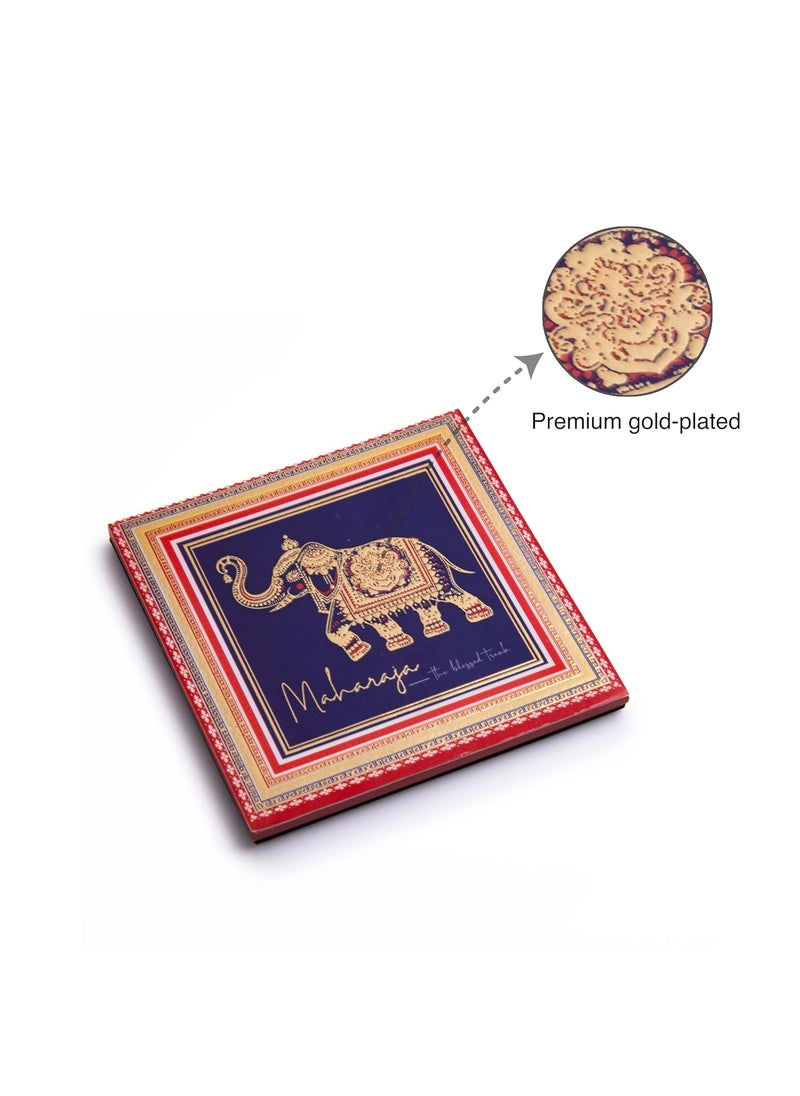 GiBOX - GIBOX Gold Plated Enamel Glossy Finish Sky Blue The Maharaja Ride MDF Tea & Wine Coaster (Set of 4) for Home Decor, Office, Kitchen, Bar Table Absorbent & Anti Slip Bottom Hot & Cold Drinks Suitable - Image 1