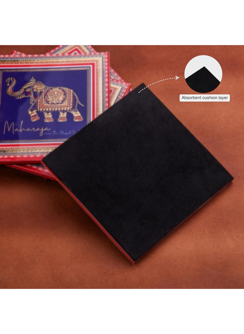 GiBOX - GIBOX Gold Plated Enamel Glossy Finish Sky Blue The Maharaja Ride MDF Tea & Wine Coaster (Set of 4) for Home Decor, Office, Kitchen, Bar Table Absorbent & Anti Slip Bottom Hot & Cold Drinks Suitable - Image 1