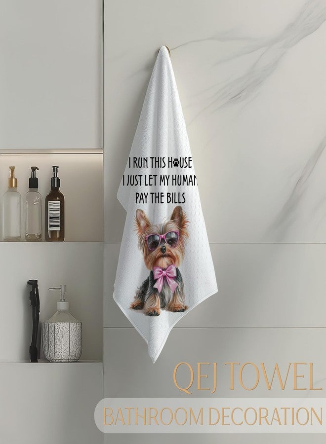 QEJ Funny Yorkshire Terrier Kitchen Dish Towels, Yorkie Gifts for Women, Dog Mom Gifts, Coquette Pink Bow Yorkie Decorative Hand Tea Towels for Bathroom Kitchen, 16x24 Inch - Image 4