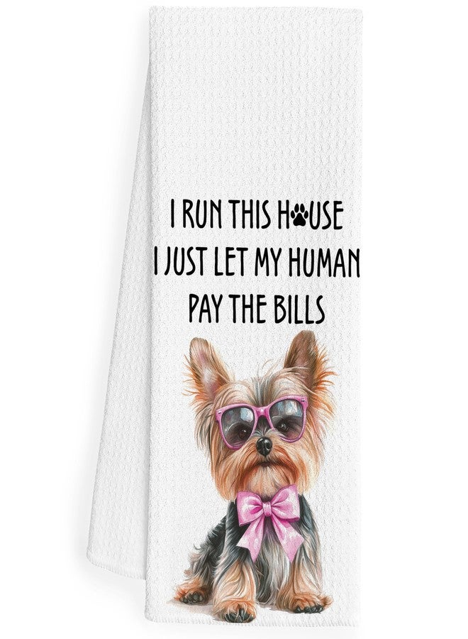 QEJ Funny Yorkshire Terrier Kitchen Dish Towels, Yorkie Gifts for Women, Dog Mom Gifts, Coquette Pink Bow Yorkie Decorative Hand Tea Towels for Bathroom Kitchen, 16x24 Inch - Image 1