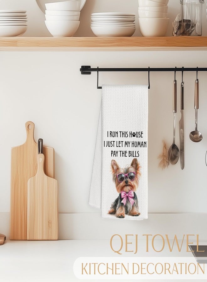 QEJ Funny Yorkshire Terrier Kitchen Dish Towels, Yorkie Gifts for Women, Dog Mom Gifts, Coquette Pink Bow Yorkie Decorative Hand Tea Towels for Bathroom Kitchen, 16x24 Inch - Image 3