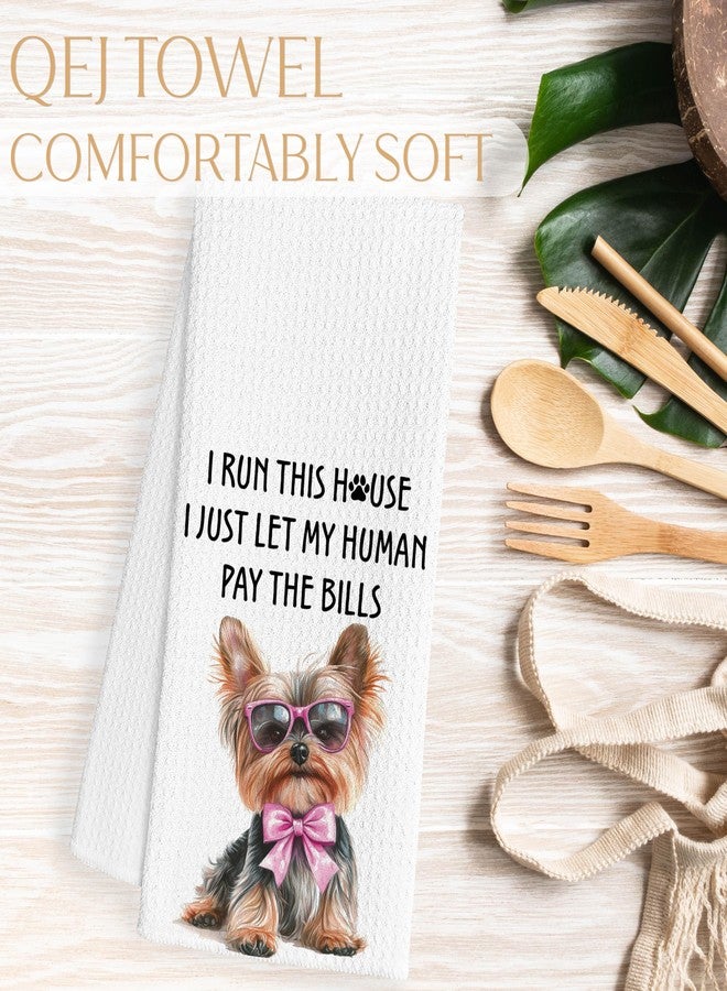 QEJ Funny Yorkshire Terrier Kitchen Dish Towels, Yorkie Gifts for Women, Dog Mom Gifts, Coquette Pink Bow Yorkie Decorative Hand Tea Towels for Bathroom Kitchen, 16x24 Inch - Image 5