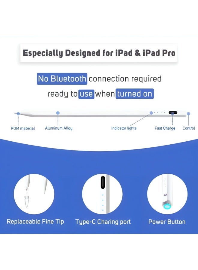 ووثين قلم ستايلس نشط للهواتف والأجهزة اللوحية بنظام IOS وأندرويد و HarmonyOS مع مستشعر الإمالة، امتصاص مغناطيسي، شحن سريع تايب سي و1 رأس بديل إضافي - Image 5