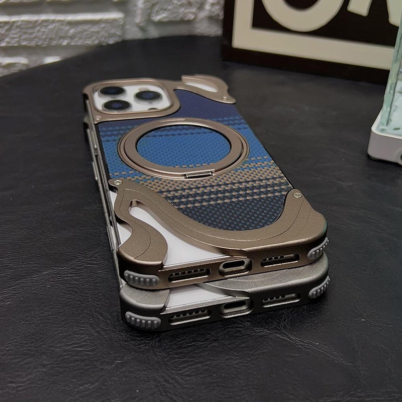 erorex For iPhone 14 Pro Max Metal Frameless 360 Degree Rotation Holder MagSafe Phone Case(Silver) - Image 5