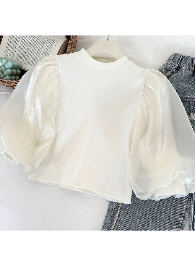 Ayada Home Kids Fashion  Sleeveless Top for Girls, Puff Sleeve Sheer Blouse - Image 1