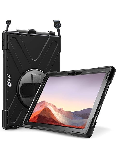 ProCase Surface Pro 7 Plus/Pro 7 / Pro 6 / Pro 5 / Pro 4 / Pro LTE Case, Full Protective Case, 360 Degree Rotatable Heavy-Duty Cover with Hand Strap, Shoulder Belt and Kickstand -Black