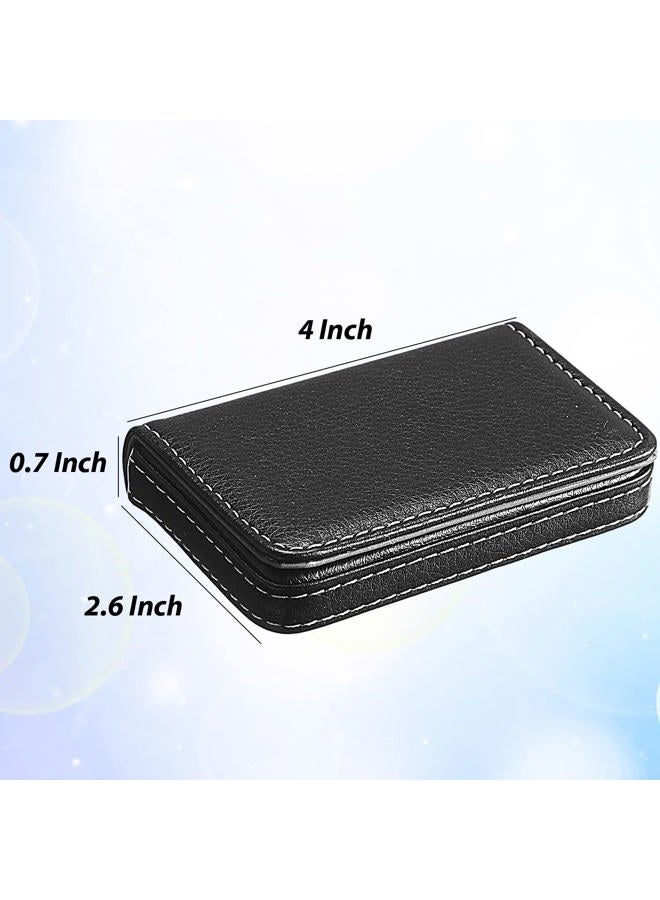 Outus 2 Pieces Business Card Holder, Business Card Wallet Leather Business Card Case Pocket Business Name Card Holder with Magnetic Shut, Credit Card ID Case Wallet (Black) - Image 2