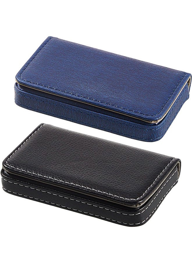 Outus 2 Pieces Business Card Holder, Business Card Wallet Leather Business Card Case Pocket Business Name Card Holder with Magnetic Shut, Credit Card ID Case Wallet (Black) - Image 1