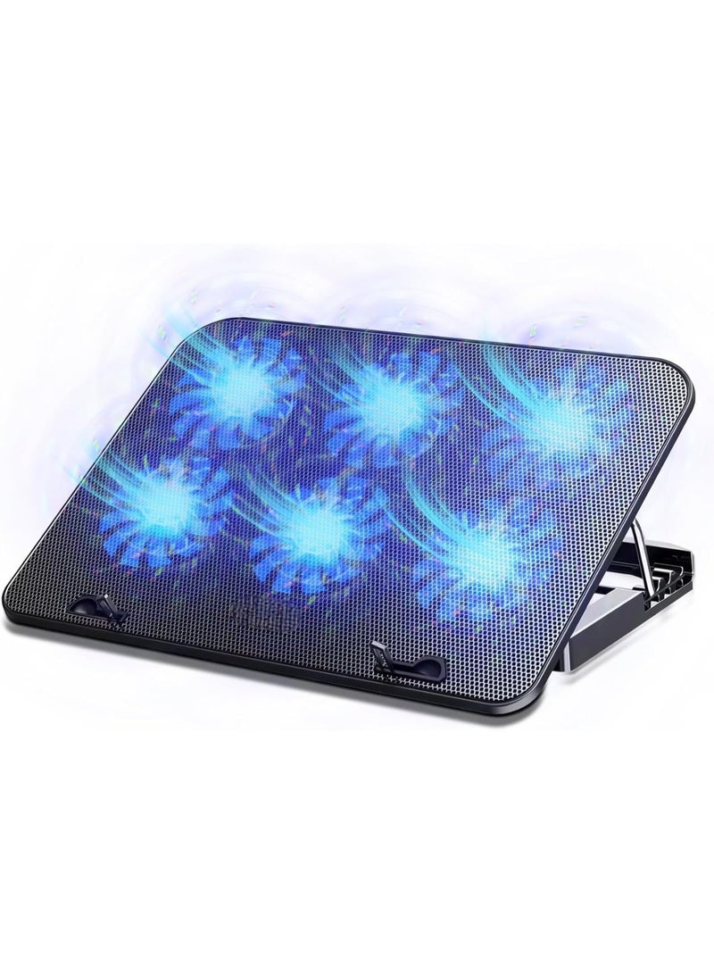 Salab Laptop Cooling Pad, Laptop Cooler Stand With Dual USB & 5 Adjustable Heights, Laptop Fan Stand 6 Quiet Fans for 13-17 Inch Laptops - Image 1