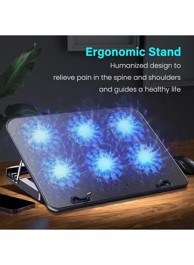Salab Laptop Cooling Pad, Laptop Cooler Stand With Dual USB & 5 Adjustable Heights, Laptop Fan Stand 6 Quiet Fans for 13-17 Inch Laptops - Image 2