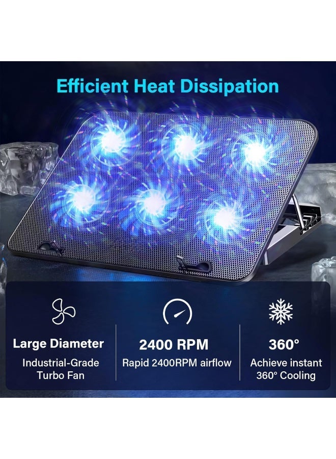 Salab Laptop Cooling Pad, Laptop Cooler Stand With Dual USB & 5 Adjustable Heights, Laptop Fan Stand 6 Quiet Fans for 13-17 Inch Laptops - Image 3