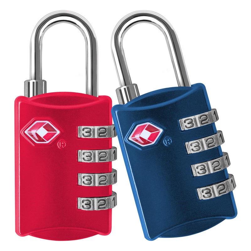 Desired Tools TSA Locks for Luggage 2Pc Durable Steel Padlock Keyless Easy to Read 4Digit Combination Lock for Backpacks Travel Suitcases Toolbox Filing Cabinets Baggage Gym Locker RedBlue